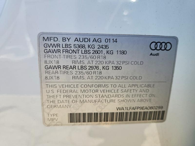 56630776 :رقم المزاد ، WA1LFAFP9EA080299 vin ، 2014 Audi Q5 مزاد بيع