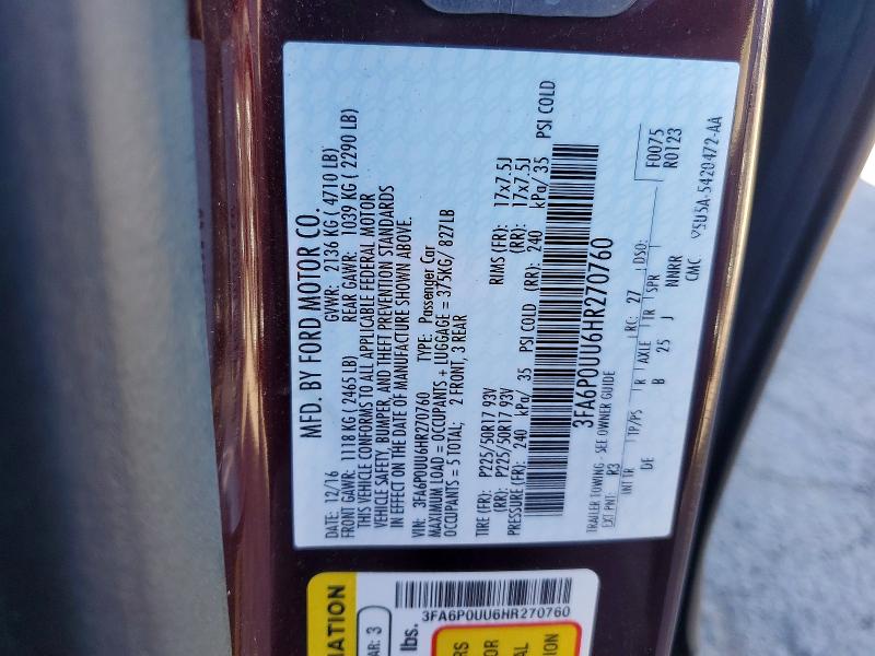 Продаж на аукціоні авто 2017 Ford Fusion, vin: 3FA6P0UU6HR270760, номер лоту: 55773346