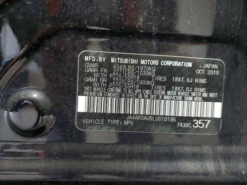 2020 Mitsubishi Outlander Sport მანქანა იყიდება აუქციონზე, vin: JA4AR3AU6LU010195, აუქციონის ნომერი: 56766836