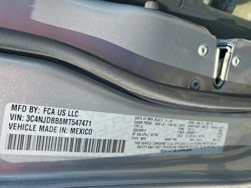 2021 Jeep Compass მანქანა იყიდება აუქციონზე, vin: 3C4NJDBB8MT547471, აუქციონის ნომერი: 57661966