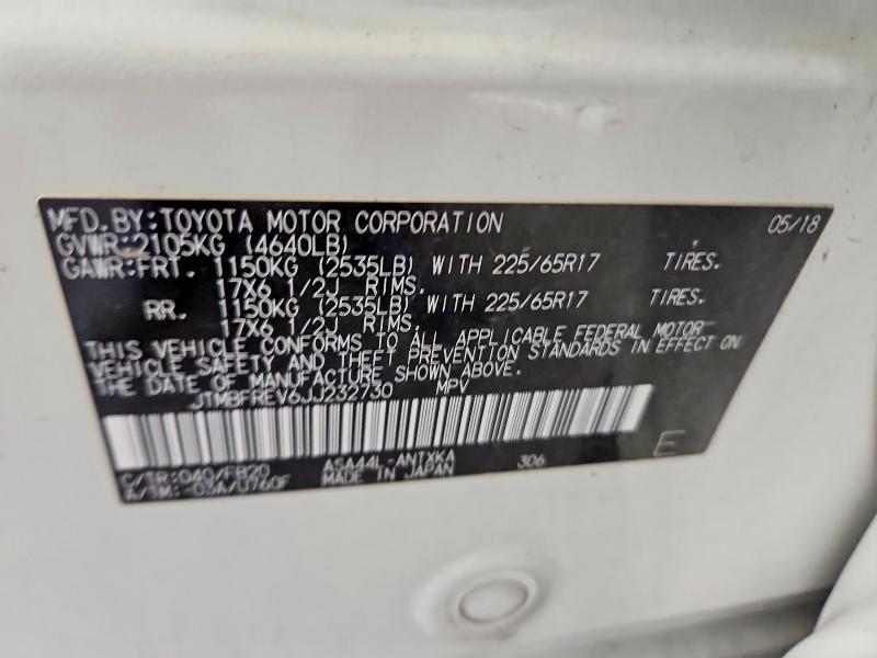 Aukcja sprzedaży 2018 Toyota Rav4, vin: JTMBFREV6JJ232730, numer aukcji: 55875346