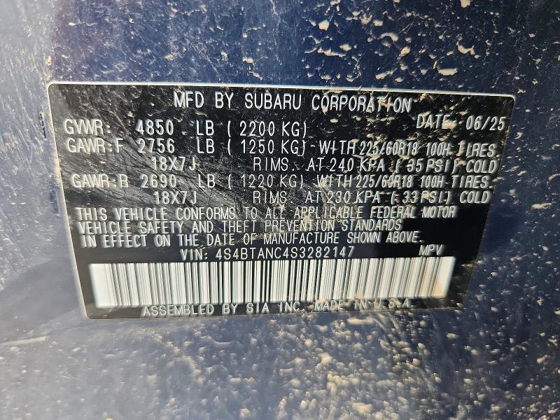 2025 Subaru Outback მანქანა იყიდება აუქციონზე, vin: 4S4BTANC4S3282147, აუქციონის ნომერი: 57329376