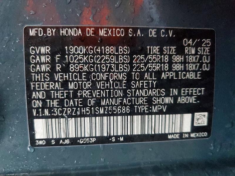 Продаж на аукціоні авто 2025 Honda Hr-v, vin: 3CZRZ1H51SM755686, номер лоту: 57204716