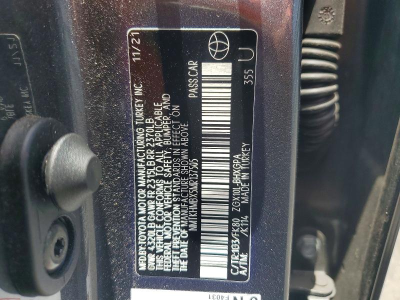 57026106 :رقم المزاد ، NMTKHMBX5MR137505 vin ، 2021 Toyota C-hr مزاد بيع