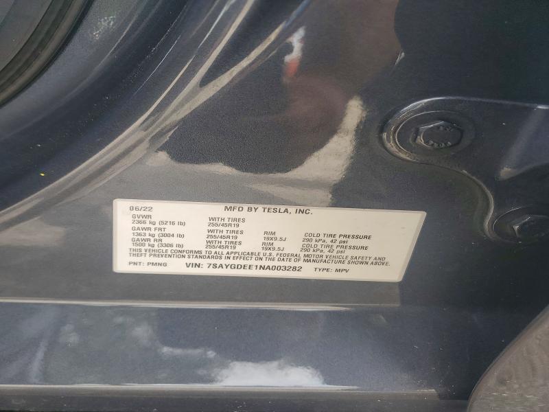 56039476 :رقم المزاد ، 7SAYGDEE1NA003282 vin ، 2022 Tesla Model Y مزاد بيع