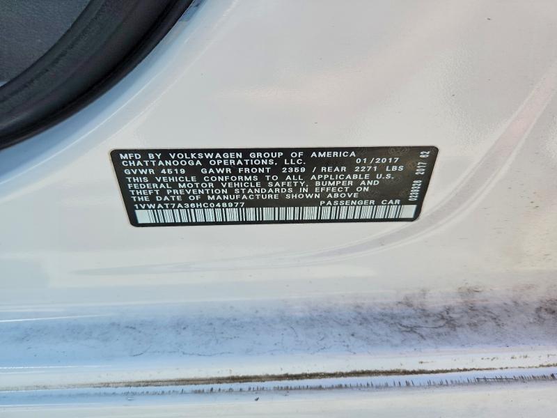 2017 Volkswagen Passat მანქანა იყიდება აუქციონზე, vin: 1VWAT7A36HC048977, აუქციონის ნომერი: 55475376
