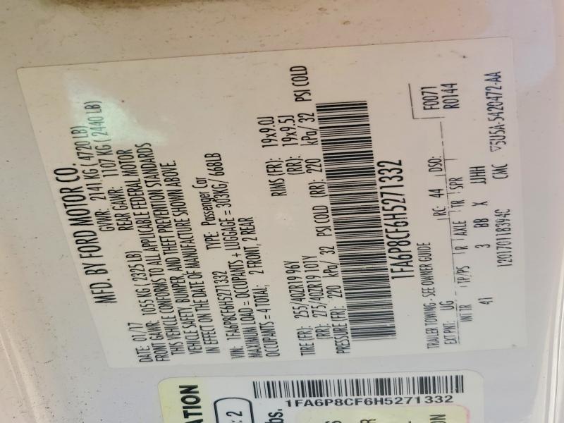 Продажа на аукционе авто 2017 Ford Mustang, vin: 1FA6P8CF6H5271332, номер лота: 55749166
