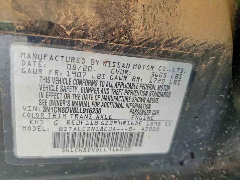 2020 Nissan Versa მანქანა იყიდება აუქციონზე, vin: 3N1CN8DV8LL916230, აუქციონის ნომერი: 55316776