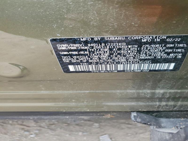 2022 Subaru Forester მანქანა იყიდება აუქციონზე, vin: JF2SKADC7NH450686, აუქციონის ნომერი: 85618565