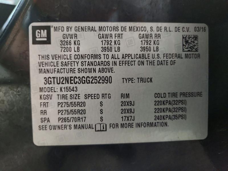 Aukcja sprzedaży 2016 Gmc Sierra, vin: 3GTU2NEC3GG252990, numer aukcji: 58599706