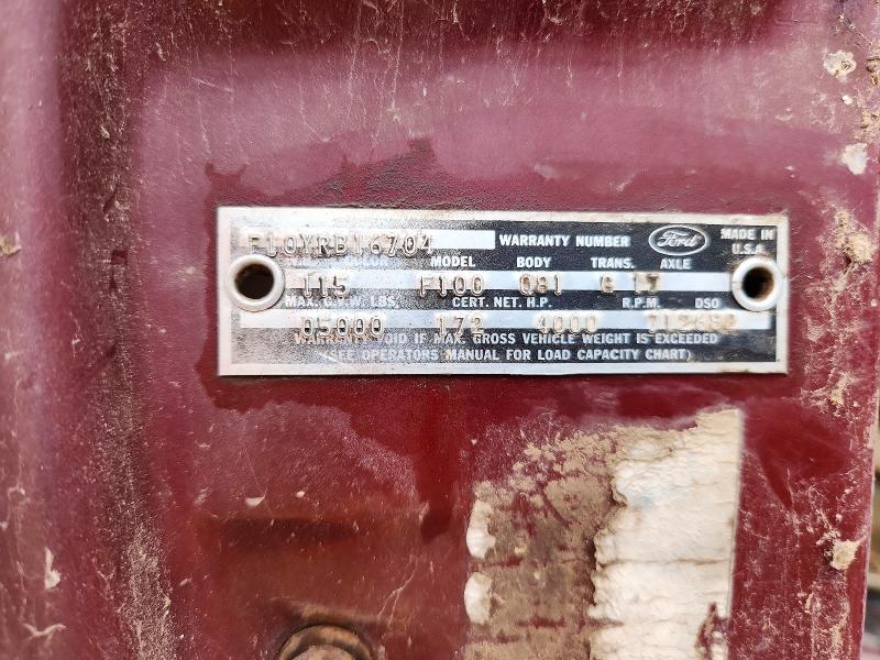 1967 Ford F100 მანქანა იყიდება აუქციონზე, vin: F10YRB16704000000, აუქციონის ნომერი: 55605526