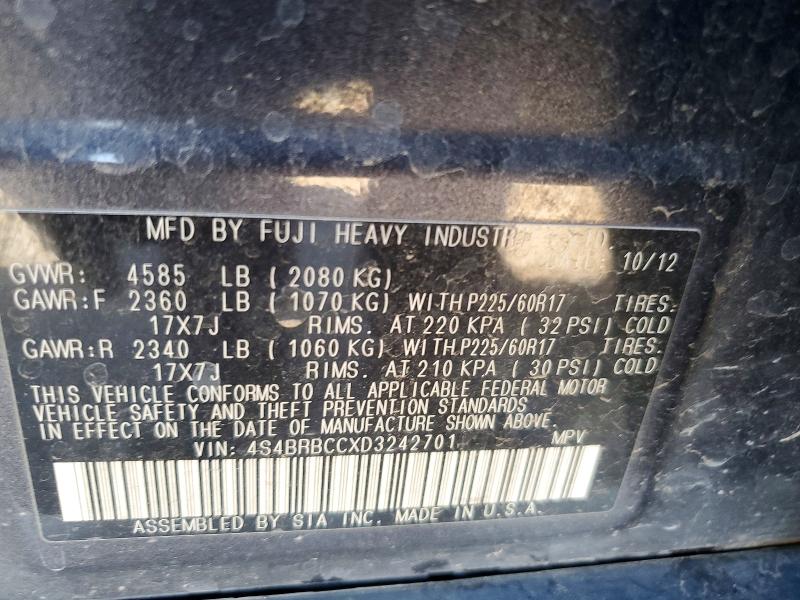 2013 Subaru Outback მანქანა იყიდება აუქციონზე, vin: 4S4BRBCCXD3242701, აუქციონის ნომერი: 58071536