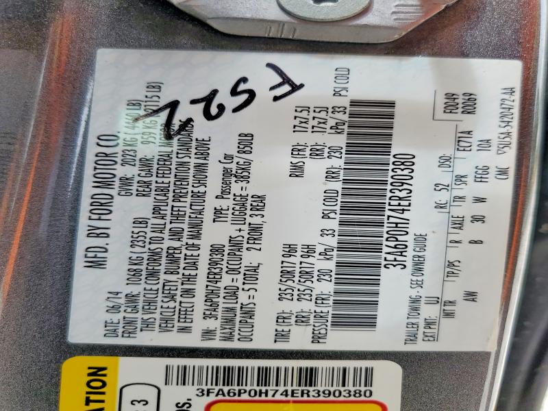 Aukcja sprzedaży 2014 Ford Fusion, vin: 3FA6P0H74ER390380, numer aukcji: 56349866
