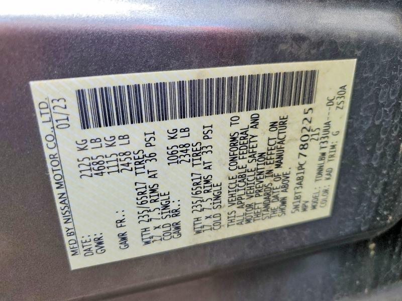 58138836 :رقم المزاد ، 5N1BT3AB1PC780225 vin ، 2023 Nissan Rogue مزاد بيع