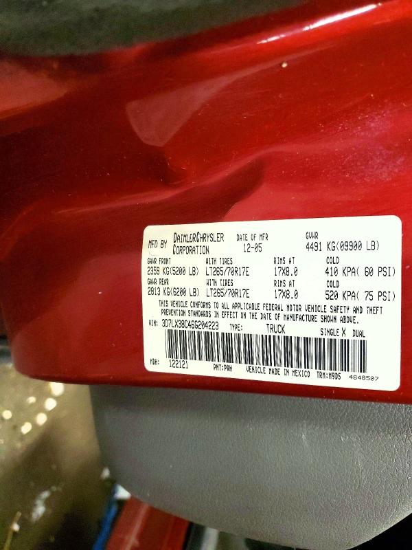2006 Dodge Ram 3500 მანქანა იყიდება აუქციონზე, vin: 3D7LX38C46G204223, აუქციონის ნომერი: 56105936