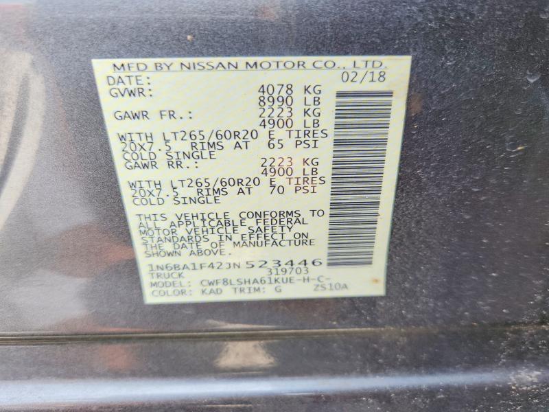 2018 Nissan Titan Xd მანქანა იყიდება აუქციონზე, vin: 1N6BA1F42JN523446, აუქციონის ნომერი: 57425496