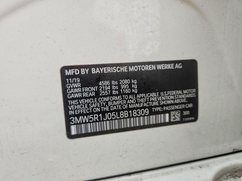 55951386 :رقم المزاد ، 3MW5R1J05L8B18309 vin ، 2020 Bmw 330i مزاد بيع
