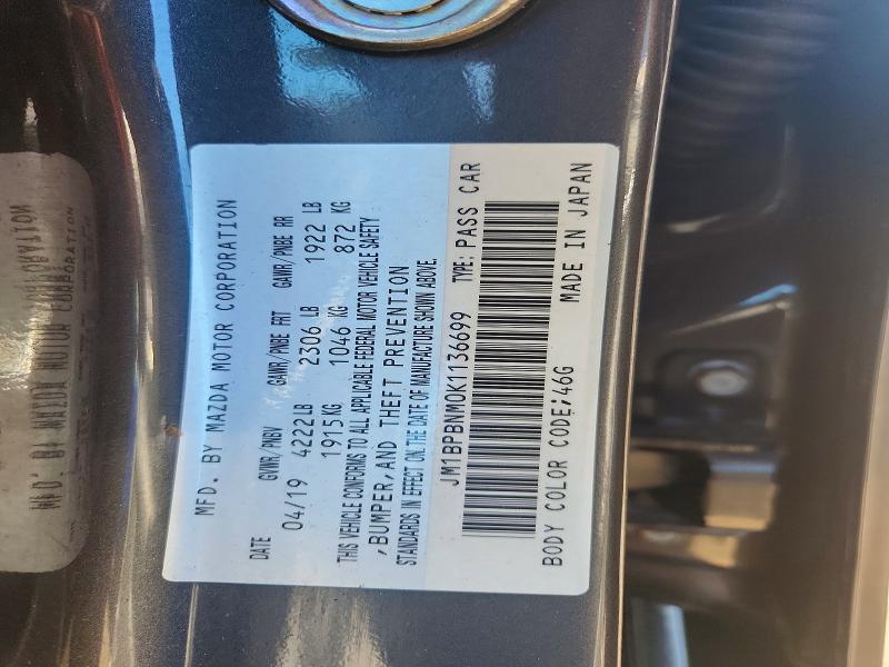 55171206 :رقم المزاد ، JM1BPBNM0K1136699 vin ، 2019 Mazda 3 مزاد بيع