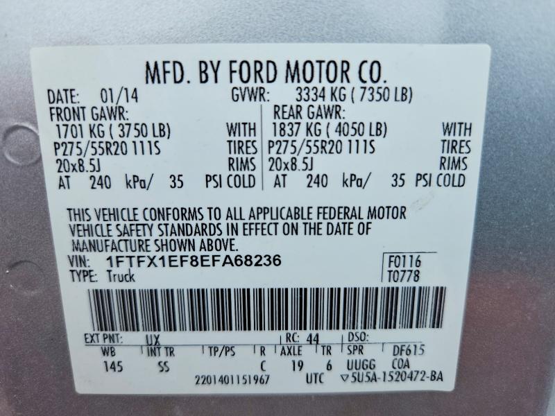 58365316 :رقم المزاد ، 1FTFX1EF8EFA68236 vin ، 2014 Ford F150 مزاد بيع