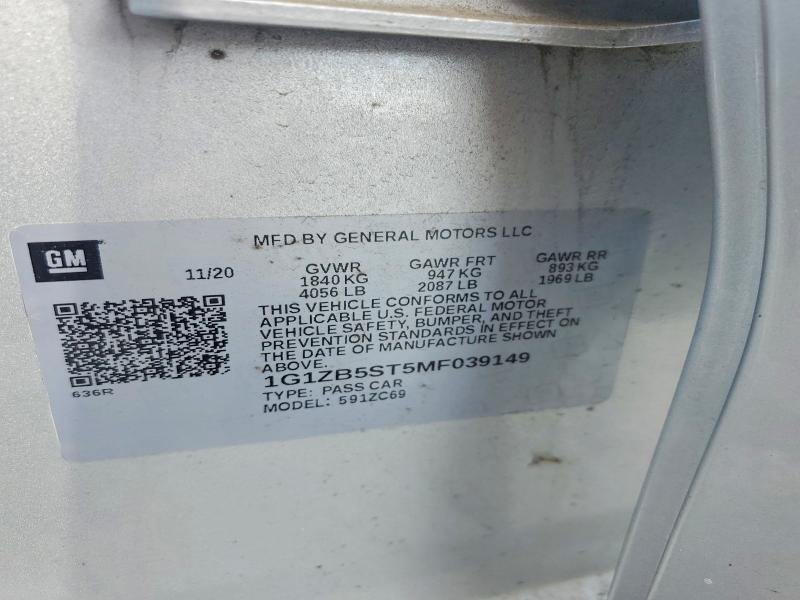 58646506 :رقم المزاد ، 1G1ZB5ST5MF039149 vin ، 2021 Chevrolet Malibu مزاد بيع