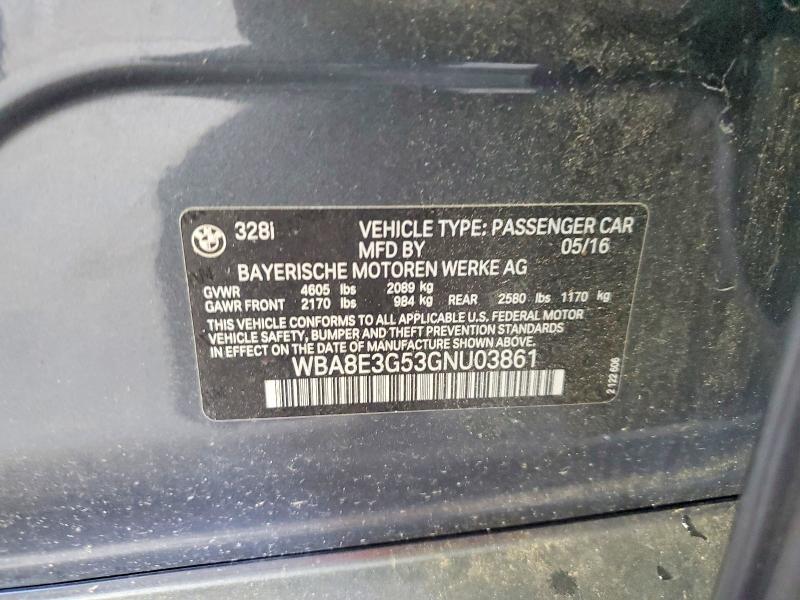 2016 Bmw 328 მანქანა იყიდება აუქციონზე, vin: WBA8E3G53GNU03861, აუქციონის ნომერი: 59004636
