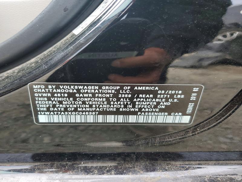 Aukcja sprzedaży 2016 Volkswagen Pasaat, vin: 1VWAT7A3XGC045367, numer aukcji: 59009186