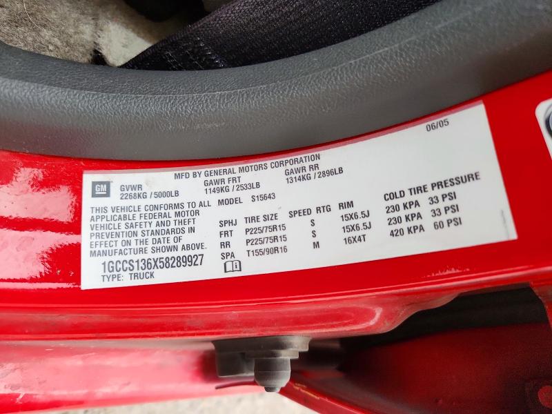 2005 Chevrolet Colorado მანქანა იყიდება აუქციონზე, vin: 1GCCS136X58289927, აუქციონის ნომერი: 57756166