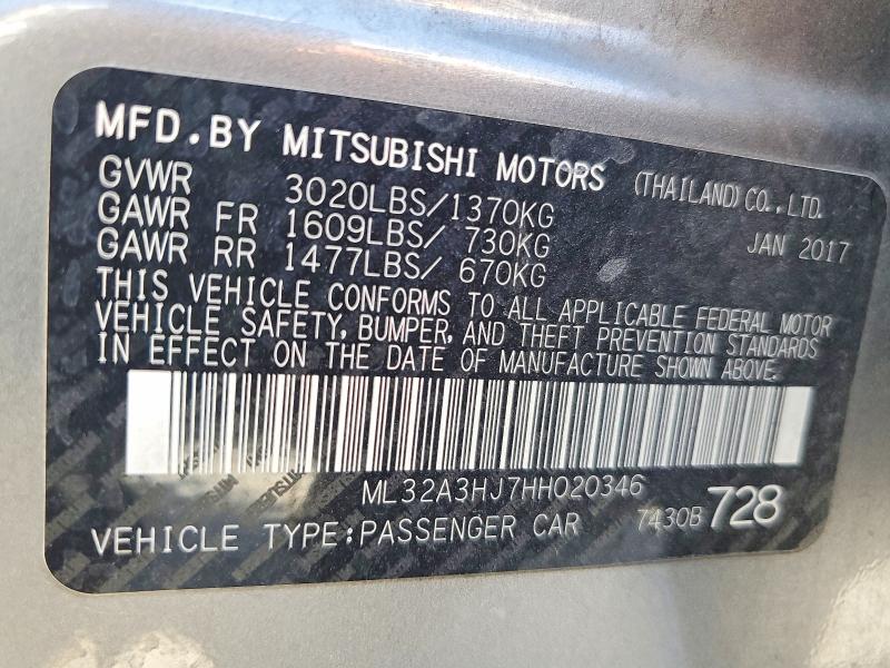 Продаж на аукціоні авто 2017 Mitsubishi Mirage, vin: ML32A3HJ7HH020346, номер лоту: 58098286