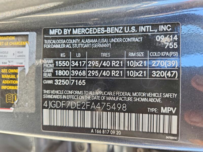 Aukcja sprzedaży 2015 Mercedes-benz Gl, vin: 4JGDF7DE2FA475498, numer aukcji: 59586166