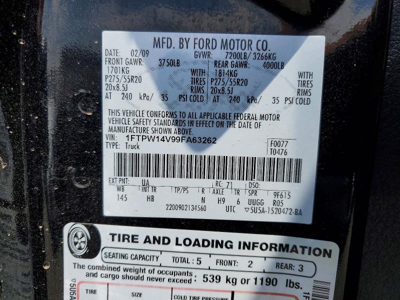 59316156 :رقم المزاد ، 1FTPW14V99FA63262 vin ، 2009 Ford F150 مزاد بيع