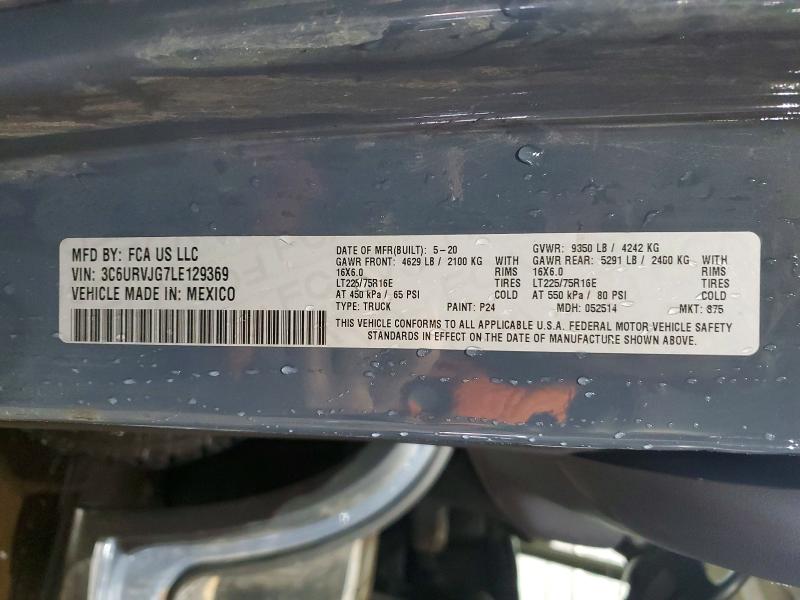 2020 Ram Promaster 3500 მანქანა იყიდება აუქციონზე, vin: 3C6URVJG7LE129369, აუქციონის ნომერი: 57852956