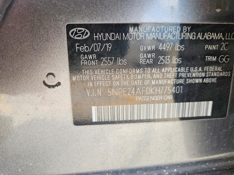 Aukcja sprzedaży 2019 Hyundai Sonata, vin: 5NPE24AF0KH775401, numer aukcji: 58012166