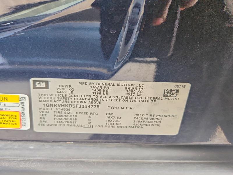 Auction sale of the 2015 Chevrolet Traverse, vin: 1GNKVHKD5FJ354776, lot number: 56276136