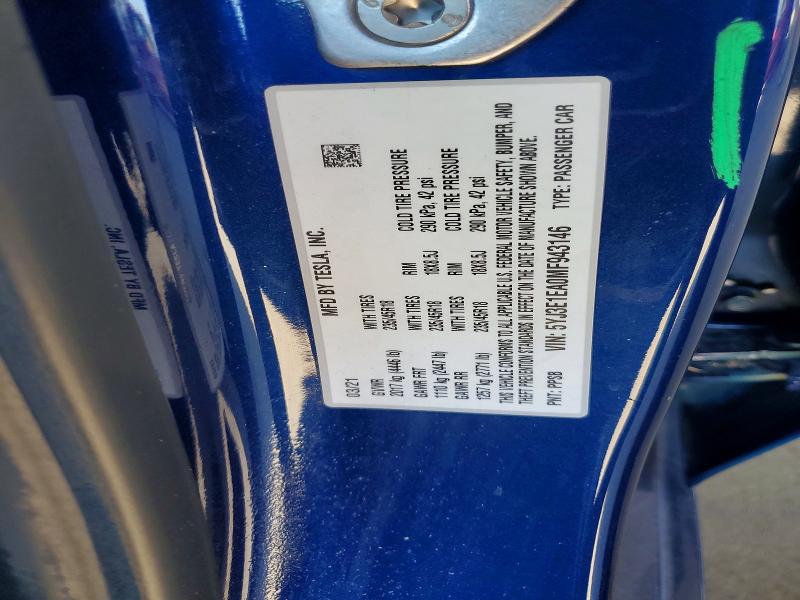 58606876 :رقم المزاد ، 5YJ3E1EA0MF943146 vin ، 2021 Tesla Model 3 مزاد بيع