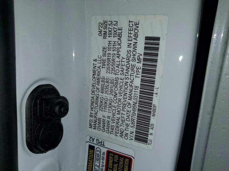 57879296 :رقم المزاد ، 5J6RT6H95NL031118 vin ، 2022 Honda Cr-v مزاد بيع