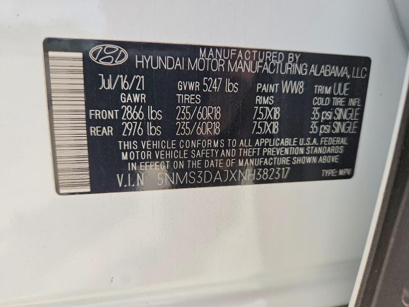 Aukcja sprzedaży 2022 Hyundai Santa Fe, vin: 5NMS3DAJXNH382317, numer aukcji: 58748576
