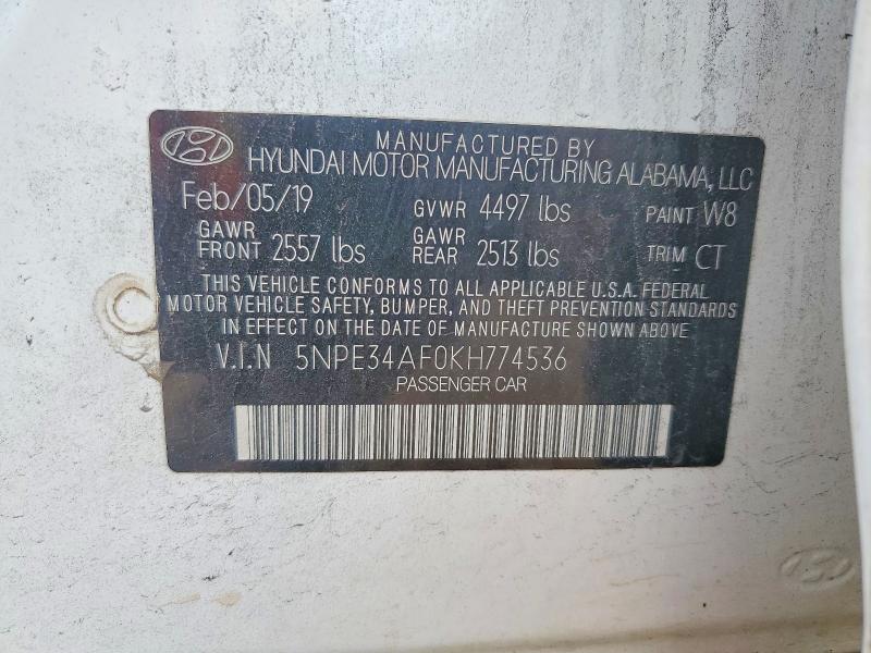 56527336 :رقم المزاد ، 5NPE34AF0KH774536 vin ، 2019 Hyundai Sonata مزاد بيع