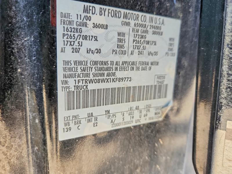 Продажа на аукционе авто 2001 Ford F150, vin: 1FTRW08WX1KF89773, номер лота: 55739076