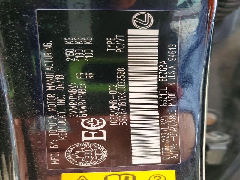 Продажа на аукционе авто 2019 Lexus Es, vin: 58ABZ1B1XKU032528, номер лота: 57387196