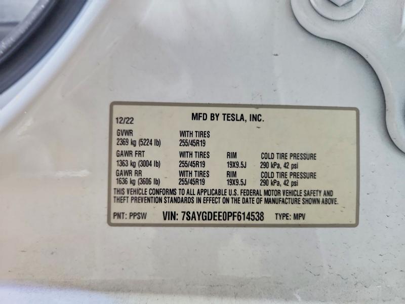 Продажа на аукционе авто 2023 Tesla Model Y, vin: 7SAYGDEE0PF614538, номер лота: 56280396