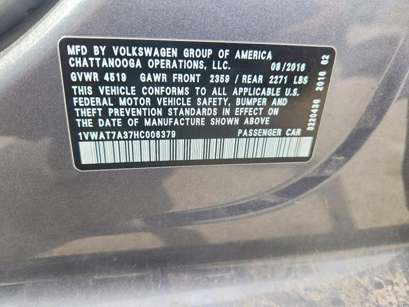 Продажа на аукционе авто 2017 Volkswagen Passat, vin: 1VWAT7A37HC006379, номер лота: 56229616
