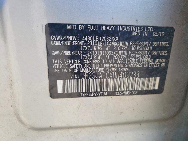 55891286 :رقم المزاد ، JF2SJAECXHH409233 vin ، 2017 Subaru Forester مزاد بيع