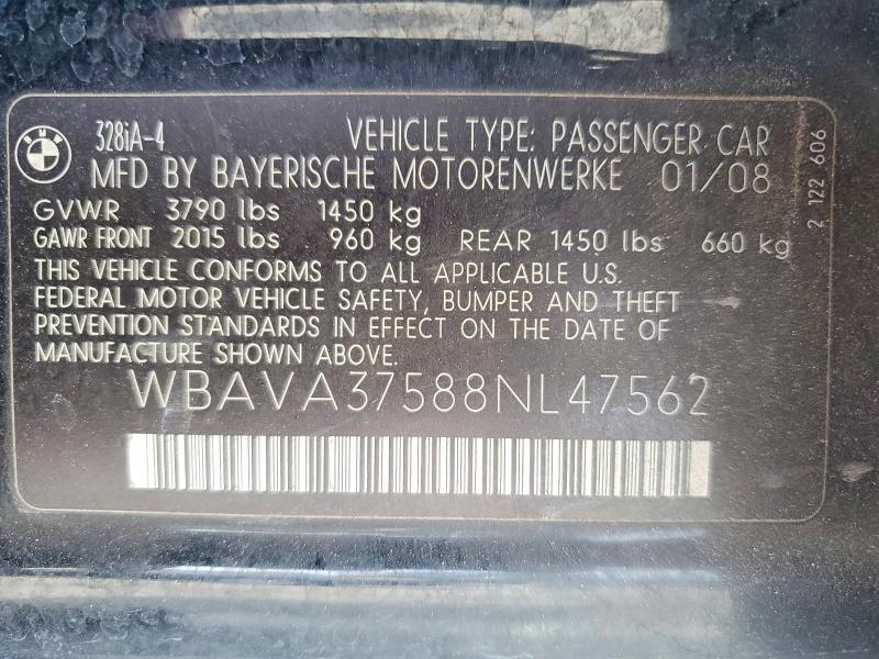 Aukcja sprzedaży 2008 Bmw 328, vin: WBAVA37588NL47562, numer aukcji: 56346256