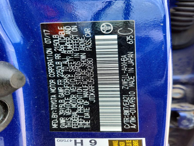 57606586 :رقم المزاد ، JTDKARFU5H3542080 vin ، 2017 Toyota Prius مزاد بيع