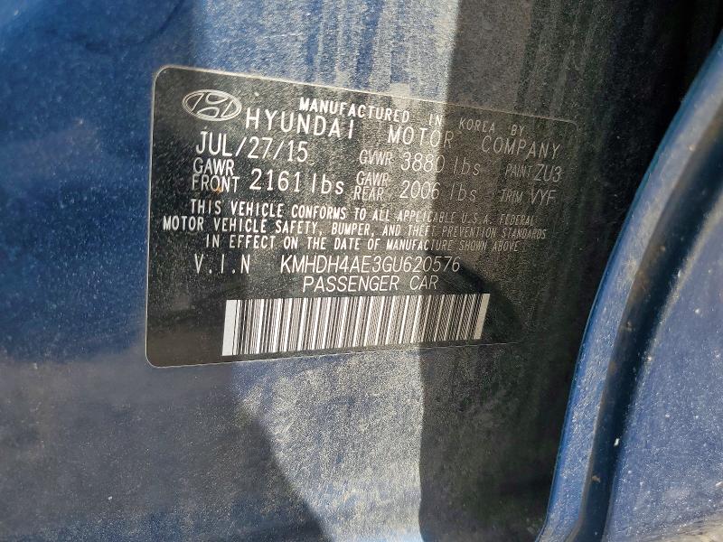 2016 Hyundai Elantra მანქანა იყიდება აუქციონზე, vin: KMHDH4AE3GU620576, აუქციონის ნომერი: 57843096
