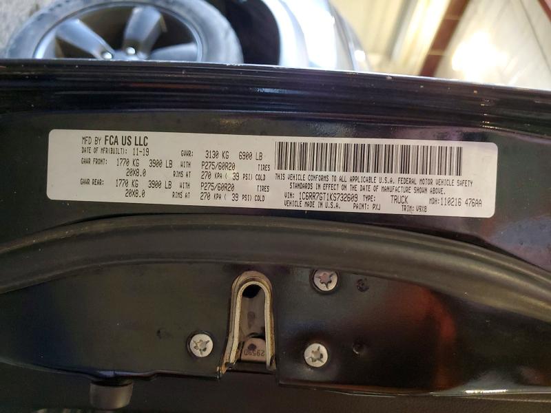 2019 Ram 1500 Classic მანქანა იყიდება აუქციონზე, vin: 1C6RR7GT1KS732609, აუქციონის ნომერი: 56397816