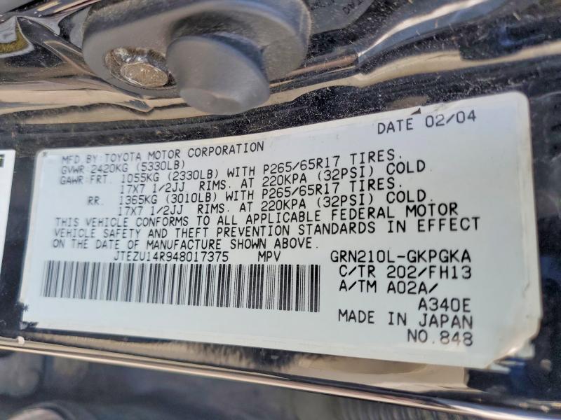 Продаж на аукціоні авто 2004 Toyota 4runner, vin: JTEZU14R948017375, номер лоту: 58592716