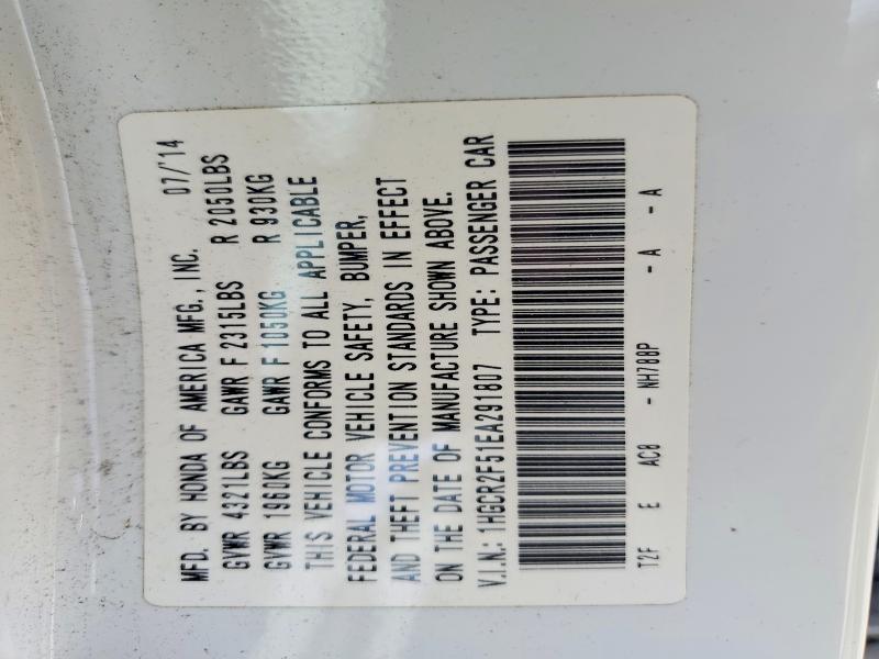Продаж на аукціоні авто 2014 Honda Accord, vin: 1HGCR2F51EA291807, номер лоту: 55508606