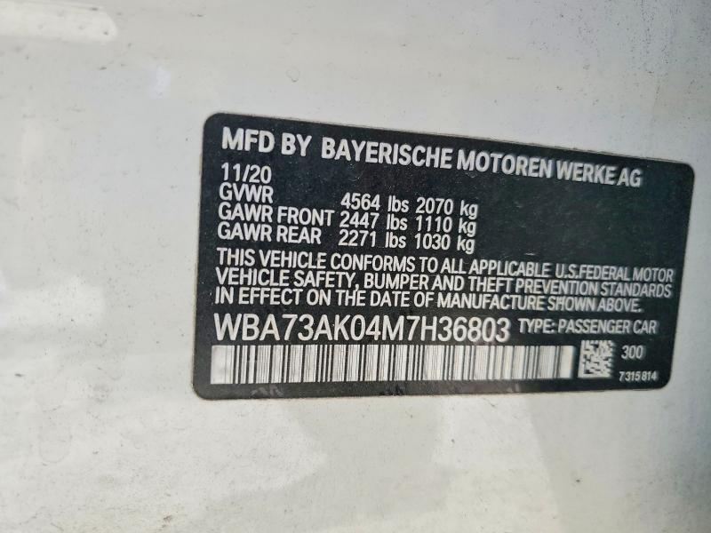58834886 :رقم المزاد ، WBA73AK04M7H36803 vin ، 2021 Bmw 228xi مزاد بيع