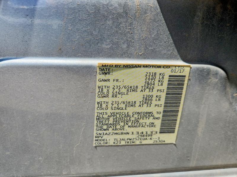 2017 Nissan Murano მანქანა იყიდება აუქციონზე, vin: 5N1AZ2MG8HN134133, აუქციონის ნომერი: 57200836